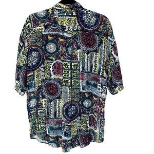 Abstract Button Front Shirt Men M L XL Funky Oversized Casual Rayon Lightweight